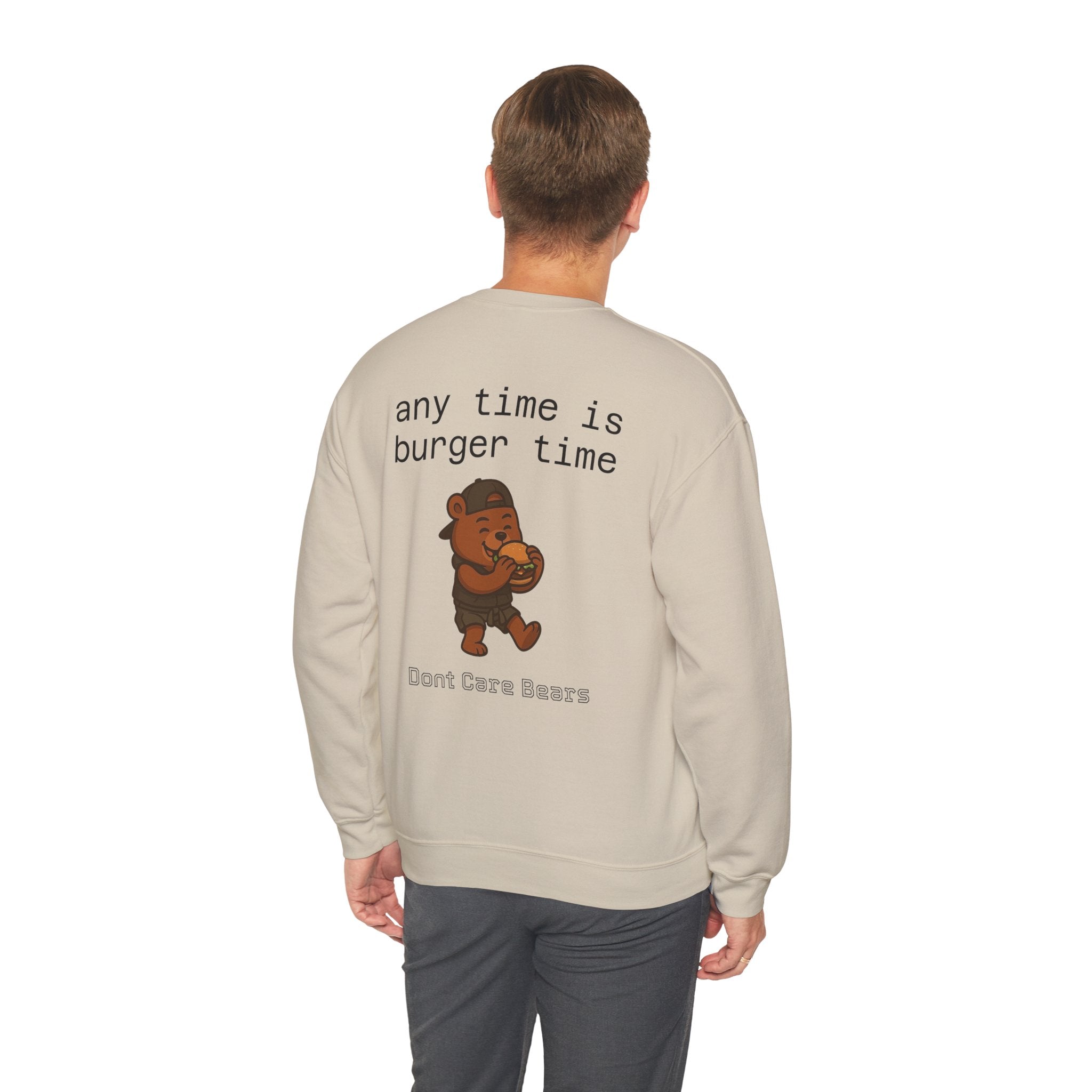 Don’t Care Bears – “Burger Time” Unisex Crewneck Sweatshirt, Funny Heavy Blend™ Pullover for Food Lovers & Casual Wear